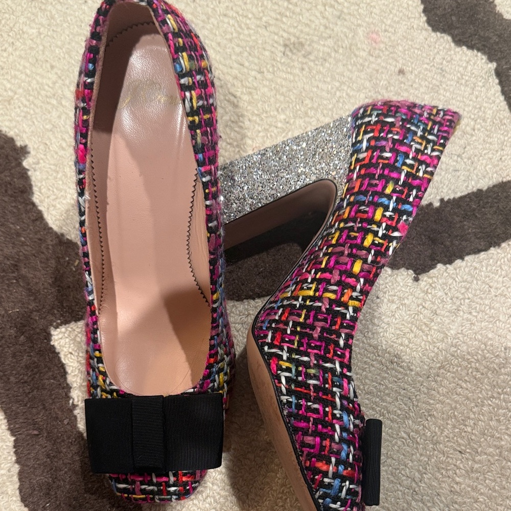 J.Crew sparkle Block Heel Pumps- pink and black tweed